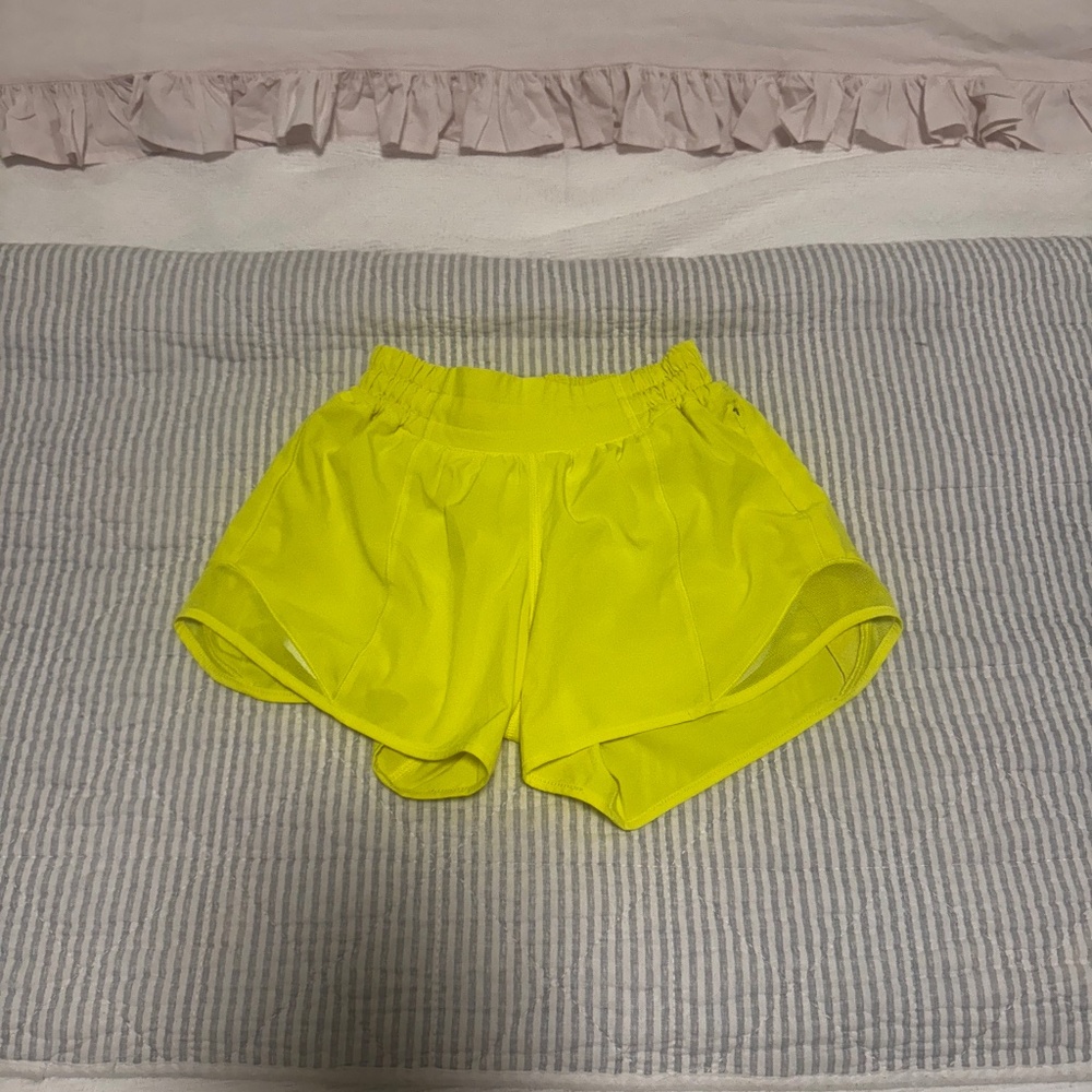 neon yellow( highlighter color) 4 inch lululemon hotty hot shorts size 0